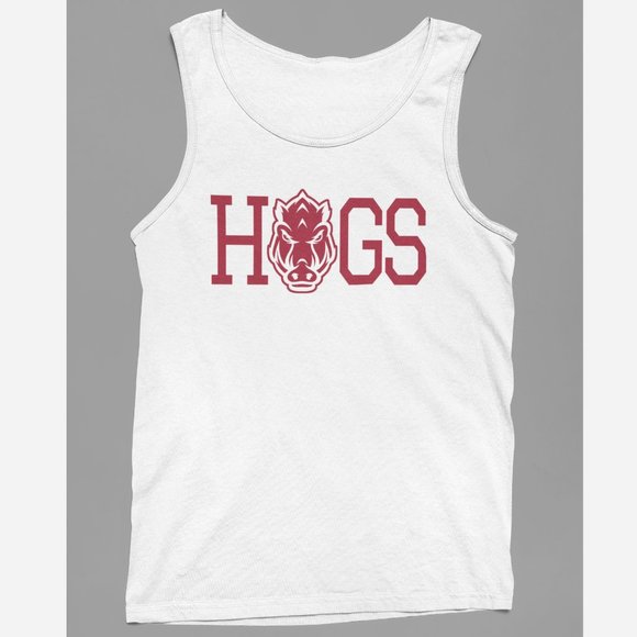 NEW Arkansas Razorbacks Hogs Head Logo Spellout Logo Tank Top WHITE - Picture 1 of 2